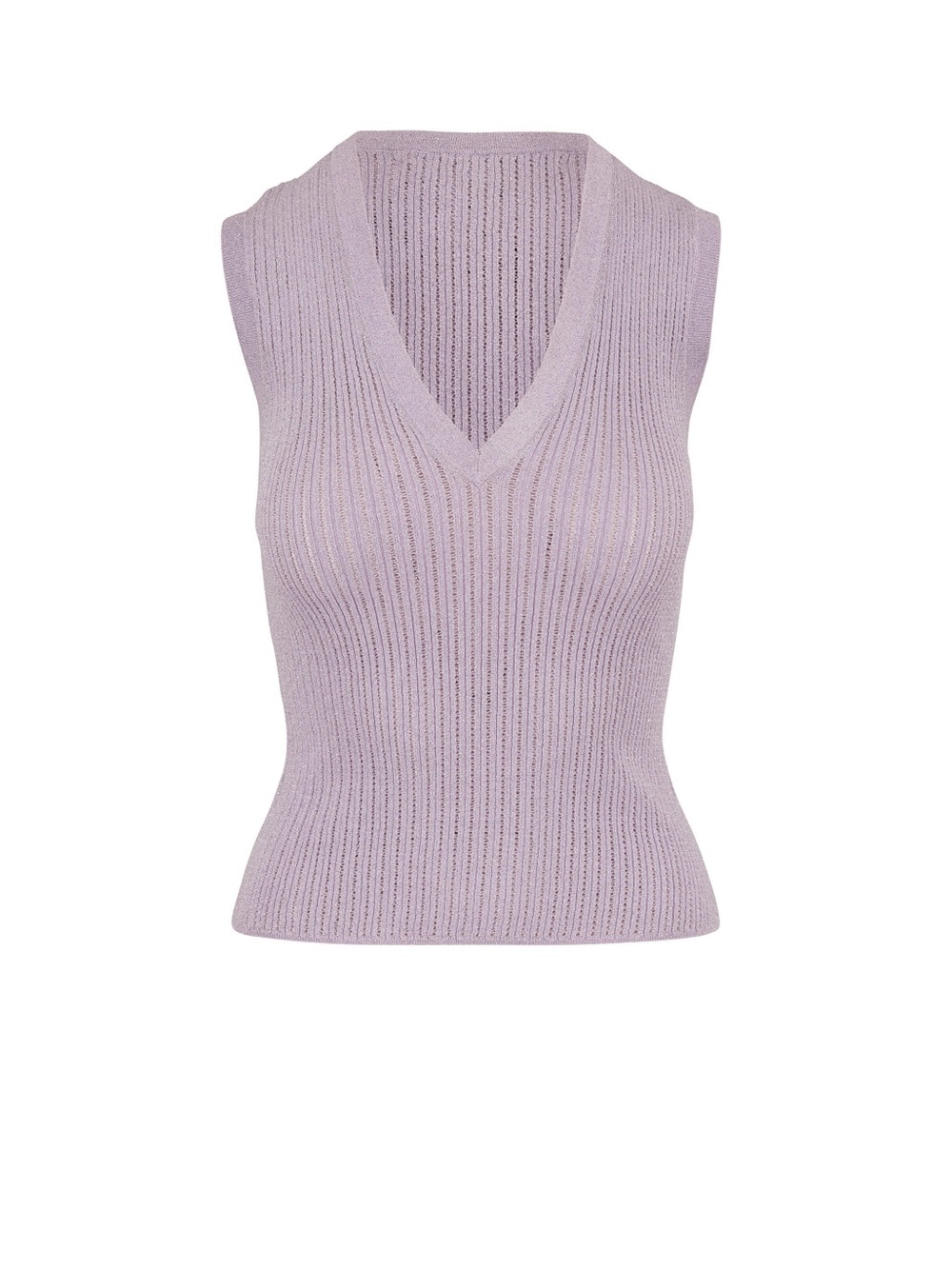 Veronica Beard Sid Metallic Lilac Sleeveless V-Neck Knit Top